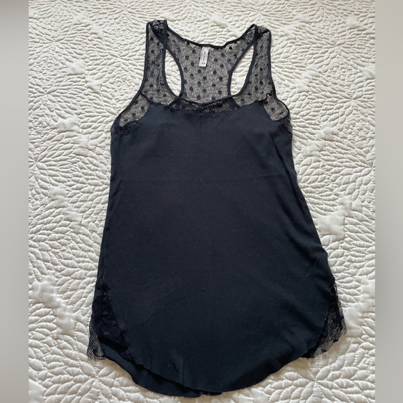 Free People Mesh Lace Polka Dot Black Tank Top Medium NEW - Picture 3 of 5